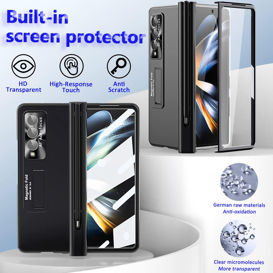 Miimall Kompatibel mit Samsung Galaxy Z Fold 4 Hülle mit S Pen+Displayschutz+Kameraschutz, [Scharnie