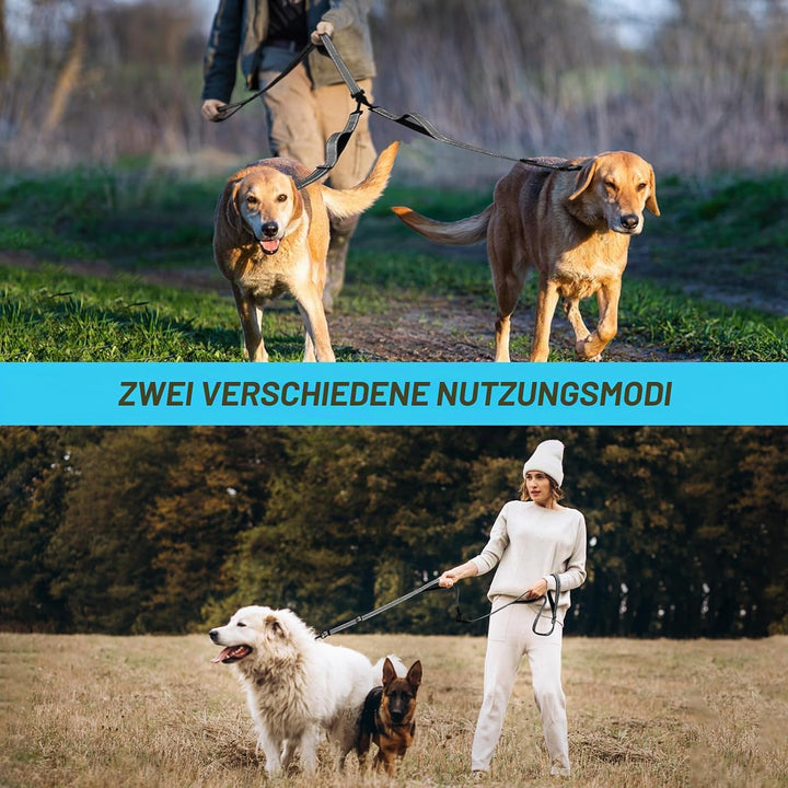 PetBonus Hundeleine Doppelleine für 2 Hunde, Keine Verwicklung Leine für 2 Hunde Gross, Verstellbar