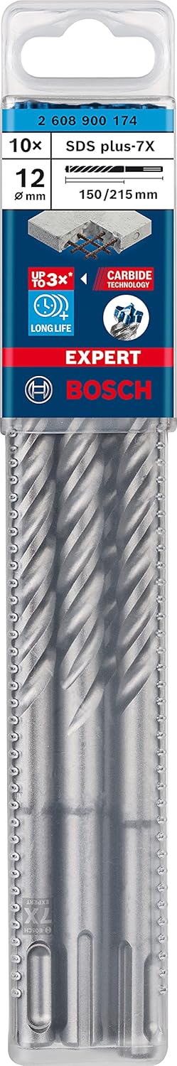 Bosch Professional 10x Expert SDS plus-7X Hammerbohrer (für Stahlbeton, Ø 12,00x215 mm, Zubehör Bohr