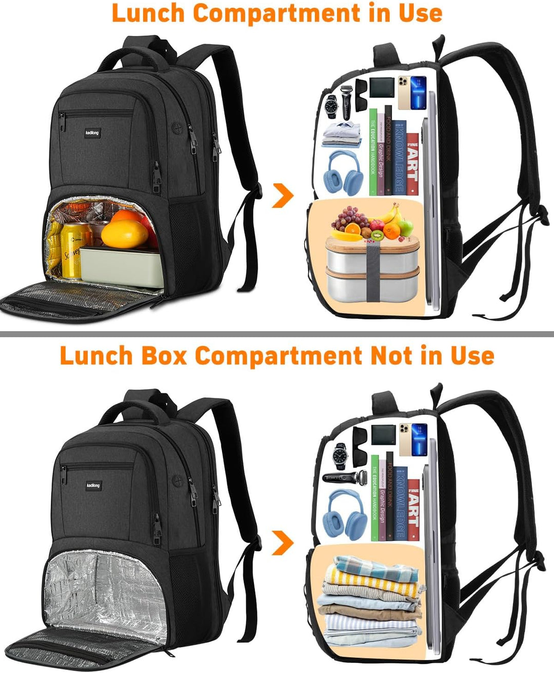 kadilong Lunch Rucksack Herren,Gross Lunch Rucksack 17,3 Zoll für Arbeit Reisen Schule Picknick Uni