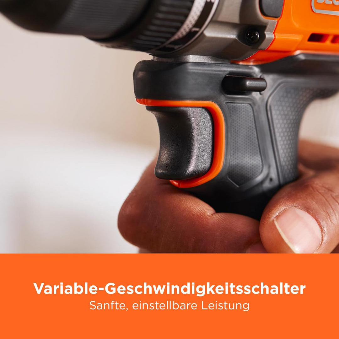 BLACK+DECKER Akku-Bohrschrauber, 18 V, max. Drehmoment 45 Nm, 2 Getriebeeinstellungen, schlüssellose