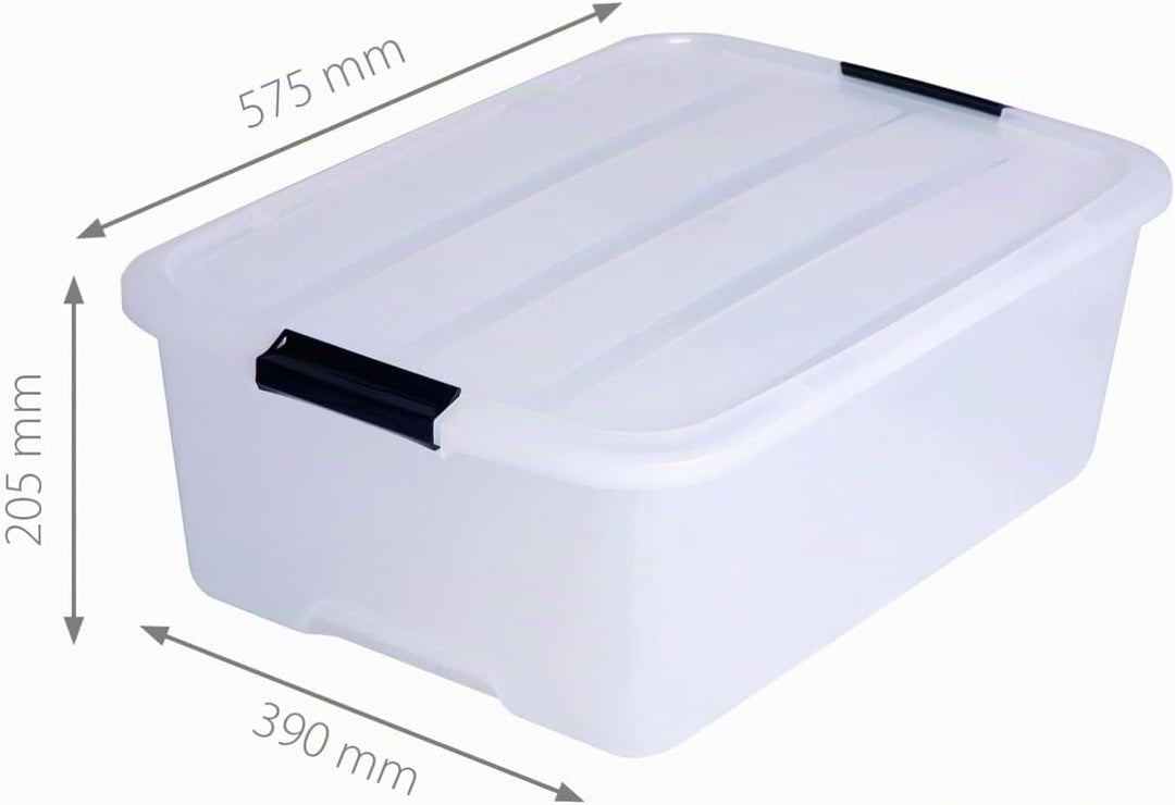 Iris Ohyama Aufbewahrungsbox mit Deckel, 30L, 6er-Set, Transparent, Schnappverschlüsse mit Griffen,