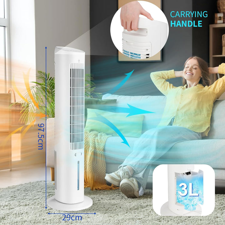 LIFERUN Turmventilator Ventilator Aroma-Funktion mit Kühlung Wasserkühlung mit Fernbedienung Standve