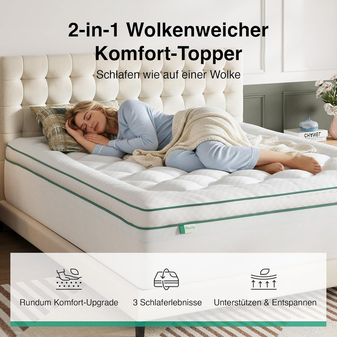 Novilla Matratzen Topper 80x200cm, 2-in-1 Abnehmbarer Gel-Memory-Schaum-Matratzenauflage, Doppellagi