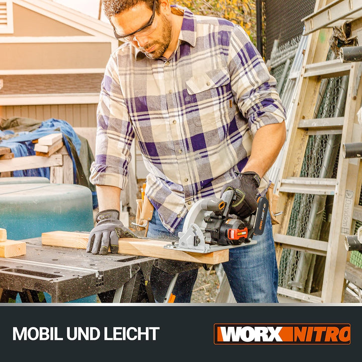 WORX NITRO WX520 Akku-Kreissäge – 190mm Schneideblatt – leistungsstarke bürstenloser Motor – 6100 U/