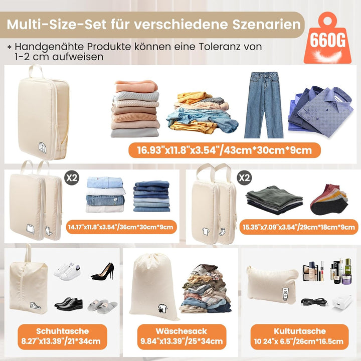 Packing Cubes Compression 8 Stück Koffer Organizer,Wasserdicht PackwüRfel Packtaschen Kompression, T