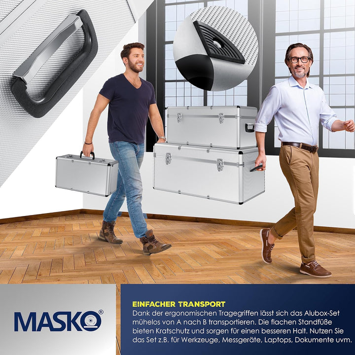 Masko® 3er SET Alu Boxen | Alubox | Alukiste | Werkzeugkoffer | Werkzeugkasten | Transportbox | Werk