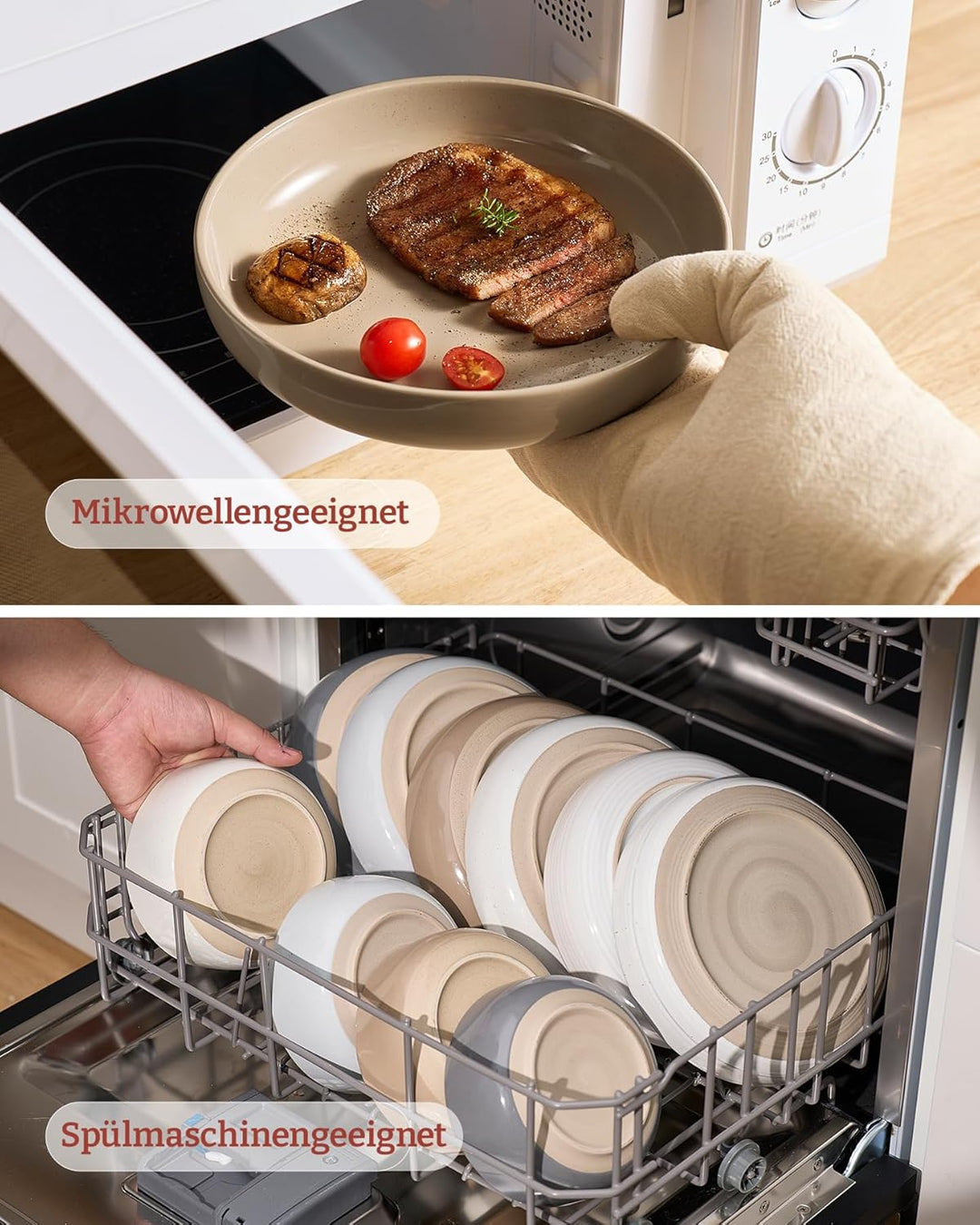 Richmount Milkyway Schalen Set 6, 20cm grosse tiefe Pastateller, Zimtbraun | Pastaschale für 6 Perso