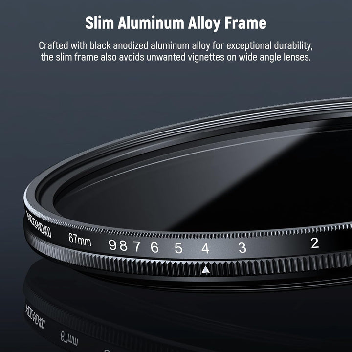 NEEWER BASICS 67mm variabler ND Filter, ND2-400 1-9 Stops Lichtreduzierung, drehbarer variabler Grau