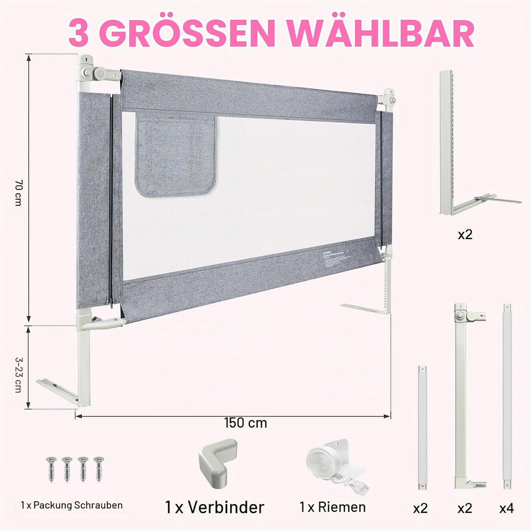 Rausfallschutz Bett,Babybettgitter Rausfallschutz,Höhenverstellbares Baby-Bettgitter &amp; Reise-Bettsch