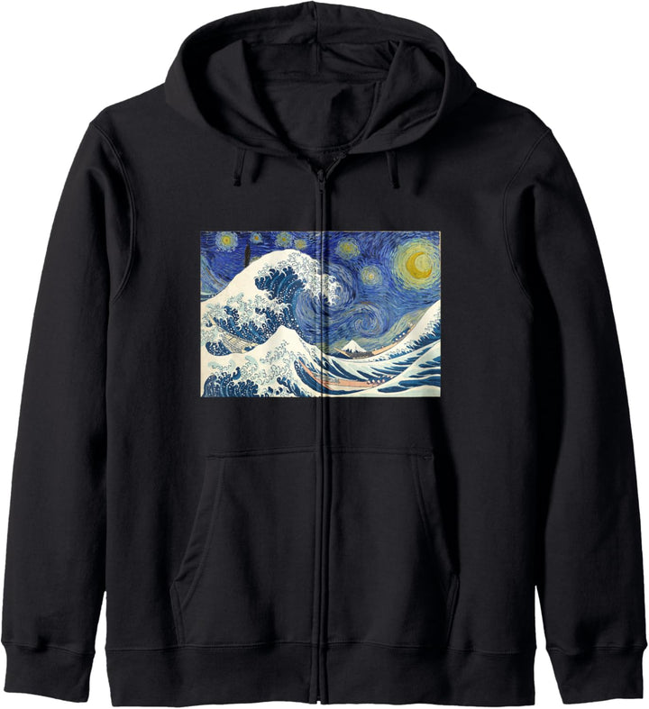 Great Wave off Kanagawa with Starry Nights van Gogh Kapuzenjacke