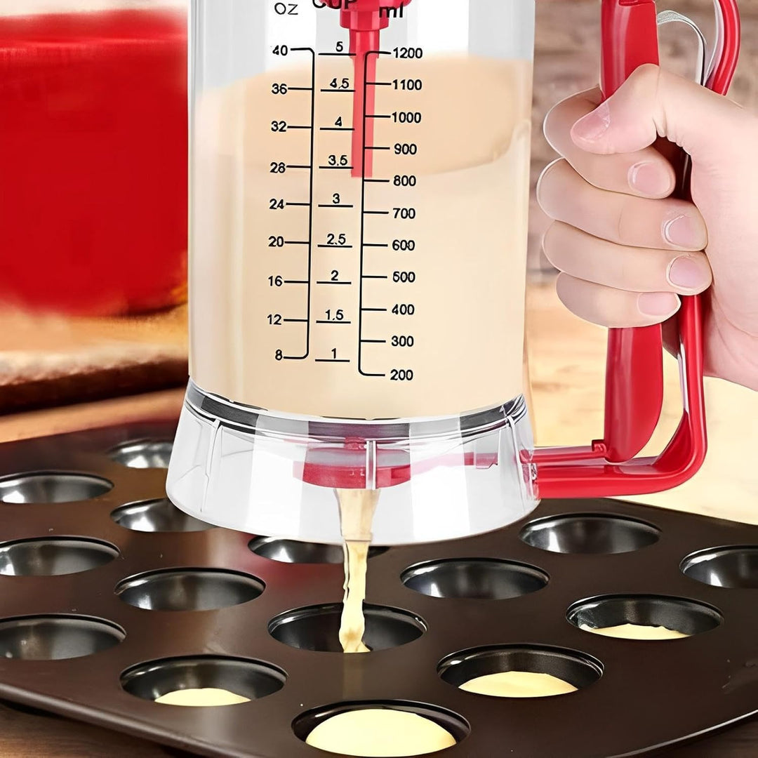 Teigspender Teigportionierer, 900ml Handheld Teigdosierer, Pfannkuchenteigspender Mit Rührfunktion,