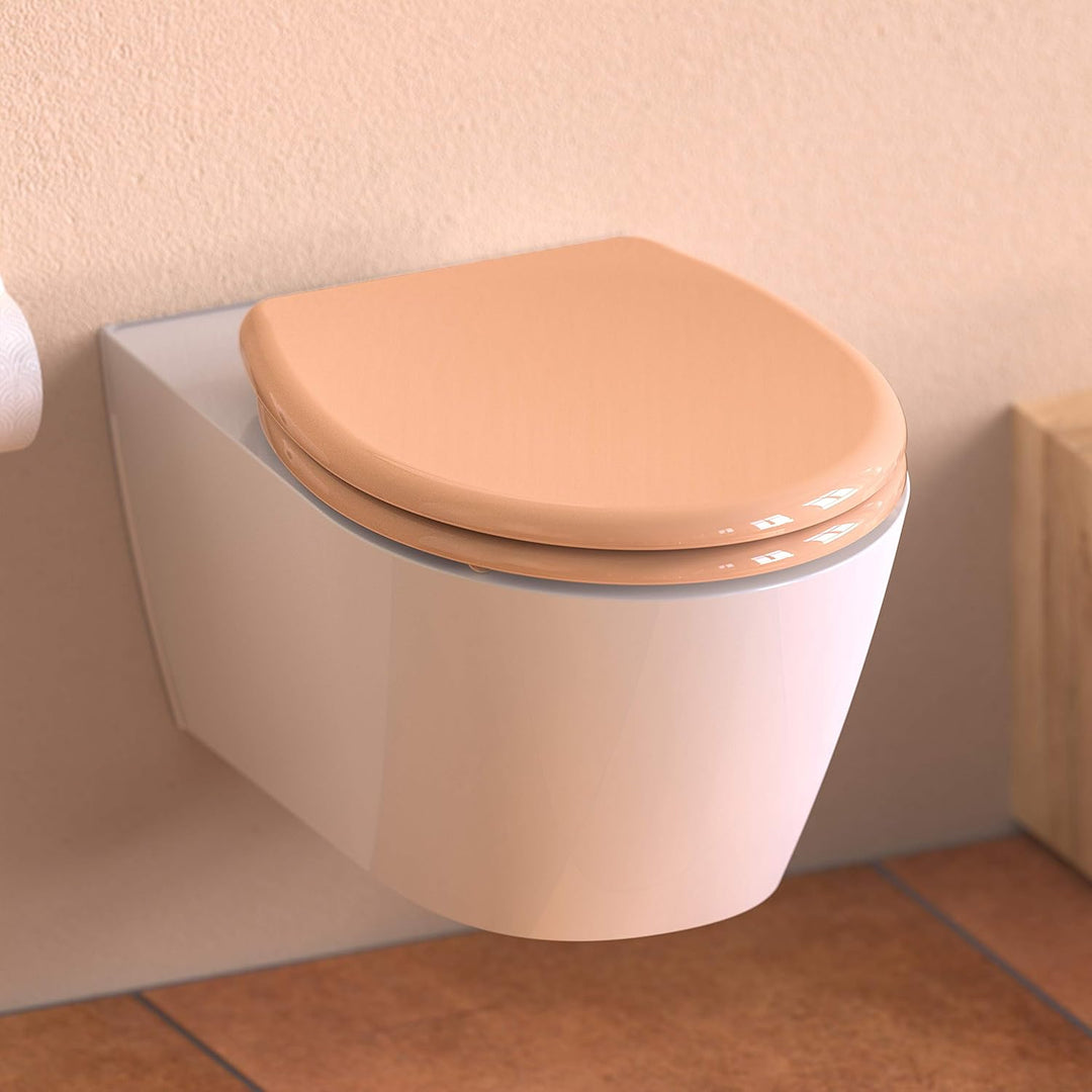 SCHÜTTE WC-Sitz Duroplast BEIGE, Toilettensitz mit Absenkautomatik und Schnellverschluss für die ein