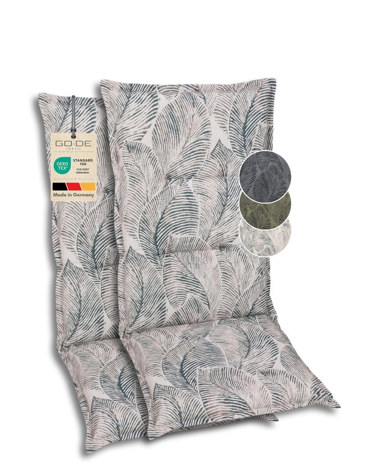 Bequeme und attraktive Polsterauflagen für Mittellehner-Gartenstühle (2er-Set, Blattmotiv gross Natu