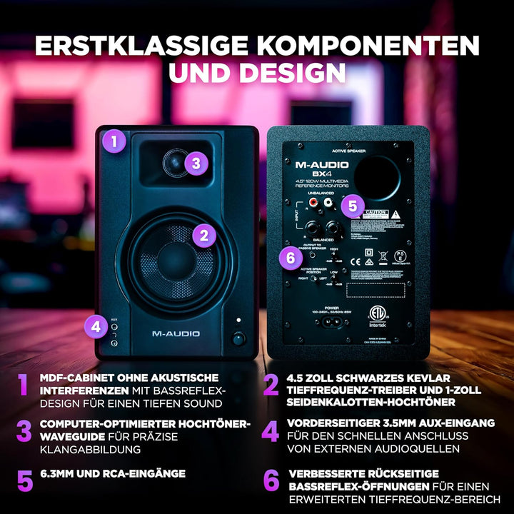 M-Audio BX4 4,5" Studio-Monitore High-Definition Monitor Lautsprecher Boxen für Recording und Multim
