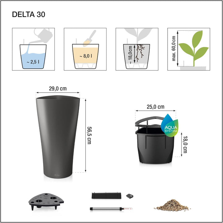 LECHUZA DELTA Premium 30 anthrazit metallic 15503 Anthrazit Metallic 29x29x56.5 cm Single, Anthrazit