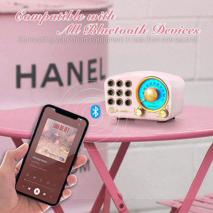 Radio Feegar Retro Bluetooth Lautsprecher,Vintage FM Radio mit altmodischem klassischem Stil,Starke