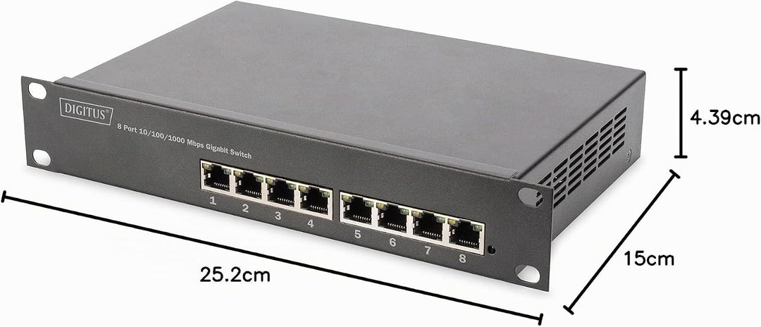 DIGITUS Gigabit Ethernet PoE+ Switch - 10 Zoll - 8 Ports - L2+ Managed - IEEE 802.3at - 80 Watt Powe