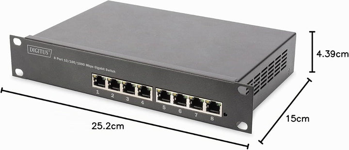 DIGITUS Gigabit Ethernet PoE+ Switch - 10 Zoll - 8 Ports - L2+ Managed - IEEE 802.3at - 80 Watt Powe