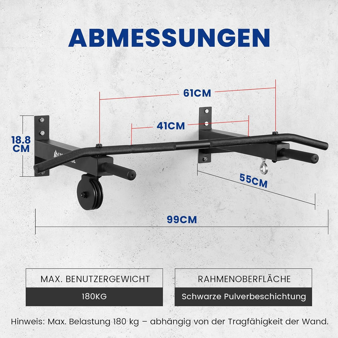 LIONSCOOL Klimmzugstange Wand mit Seilzug-System, Mehrgriff-Klimmzugstange mit Kabelzug, Pull Up Bar