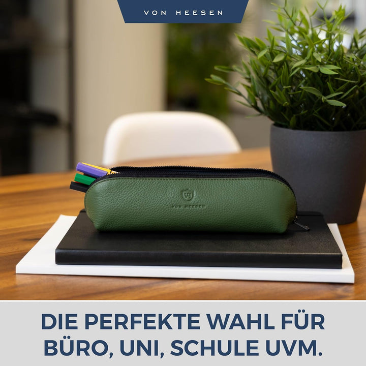 VON HEESEN® Echtleder Federmäppchen Leder Federmappe Etui für Stifte Mäppchen Schule Federtasche Uni