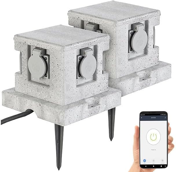 Royal Gardineer Steckdosen-Stein: 4-fach-WLAN-Garten-Steckd., App, Sprachbef., 16 A, 3.680 W, IP44 4
