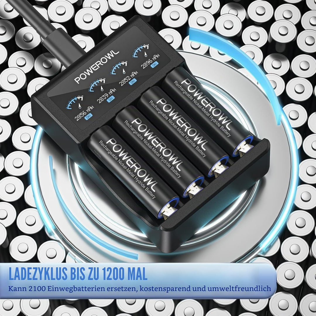 POWEROWL AA Akkus 1,2 V NiMH 8 Stück hohe Kapazität 2800mAh Akku AA 1200 Zyklen 8*AA, 8*AA