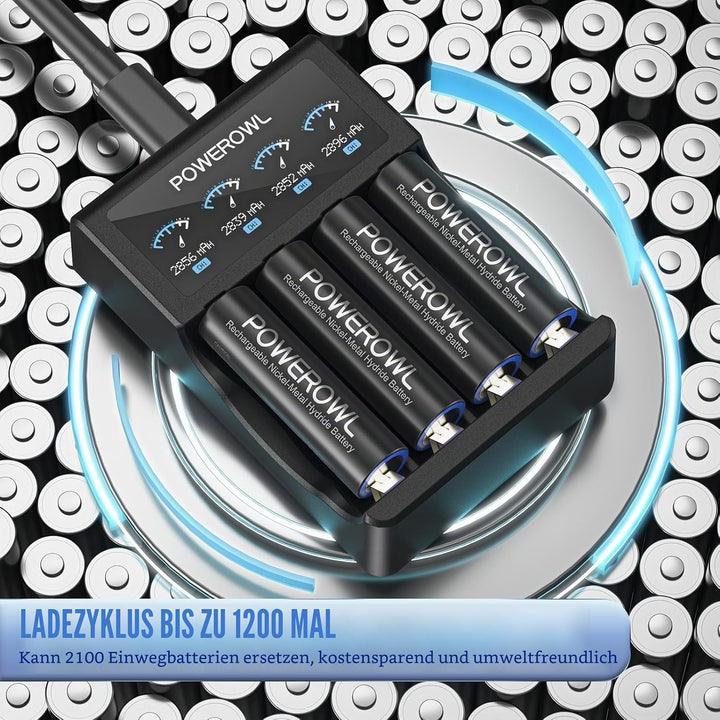 POWEROWL AA Akkus 1,2 V NiMH 8 Stück hohe Kapazität 2800mAh Akku AA 1200 Zyklen 8*AA, 8*AA