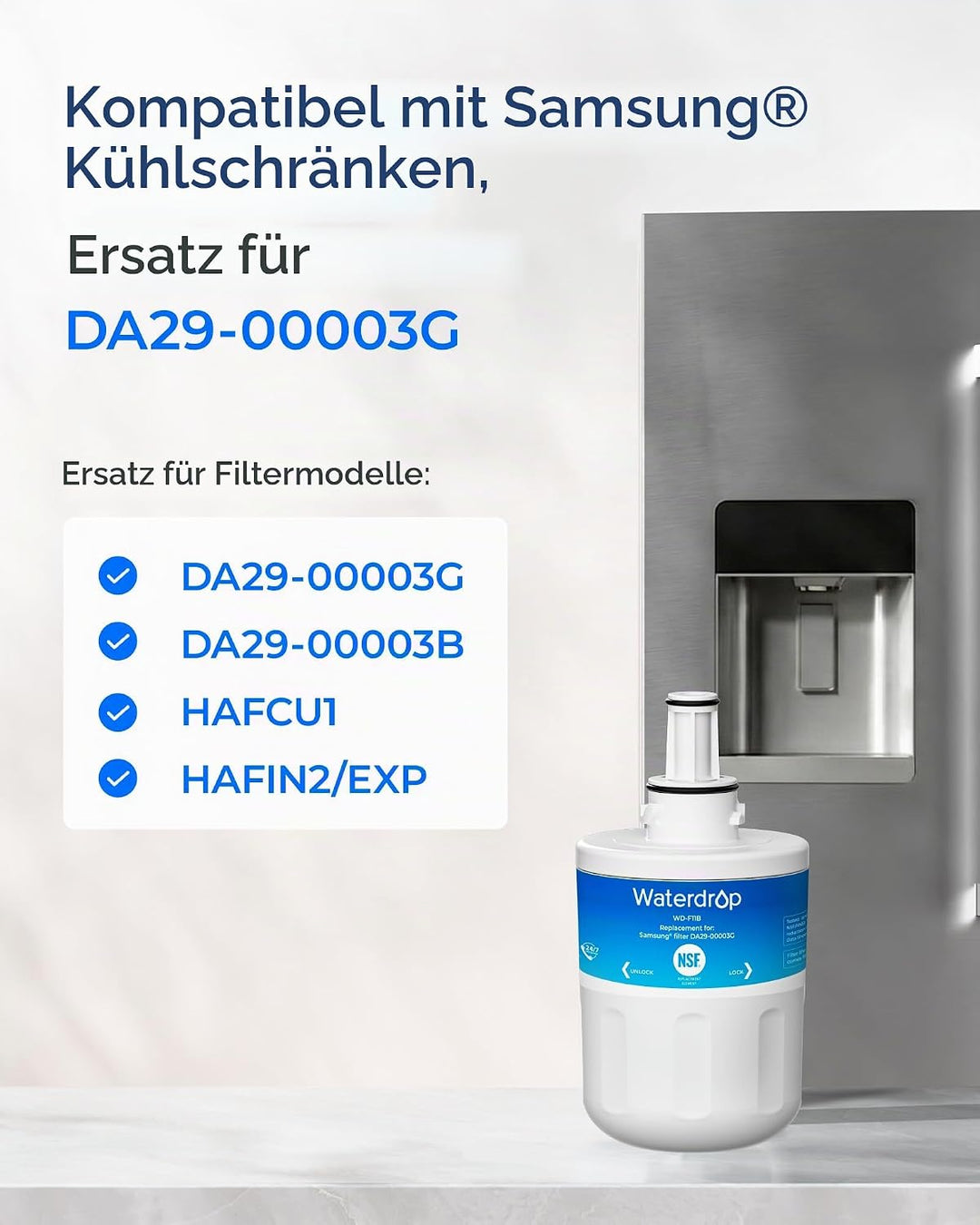 Waterdrop DA29-00003G Kühschrank Wasserfilter, Ersatz für Samsung AquaPure Plus DA29-00003G, DA29-00