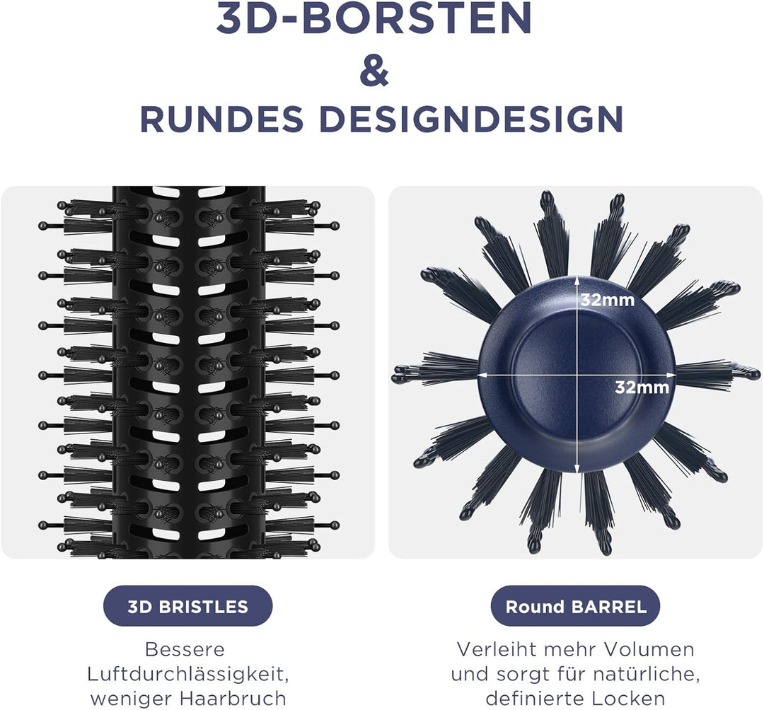 Warmluftbürste Föhnbürste, PARWIN PRO BEAUTY 2.0 Rundbürstenföhn, 4 in 1 Rund Haartrockner lockenbür