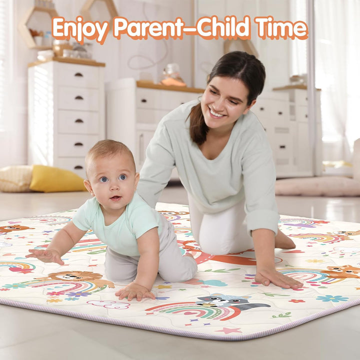 Spielmatte Baby 127×127cm mit Rutschfest, Extra Dicke 2cm Weiche Krabbelmatte Baby, Faltbar Krabbeld