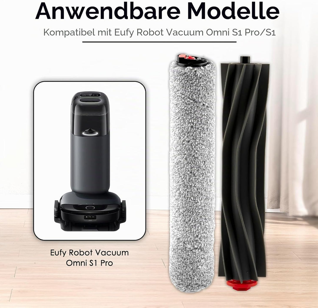 (2 Stück) Omni S1 Pro Ersatzbürstenrollen für den Eufy Omni S1 Pro Saugroboter, 1 Gummibürstenrolle,