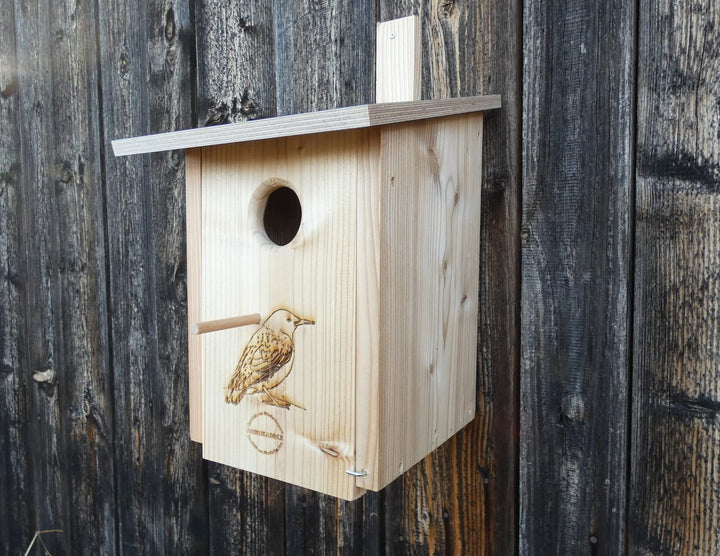 Premium Natur Lärchenholz Nistkasten unbehandelt nach Nabu, massives Vogelhaus Nisthilfe wetterfest
