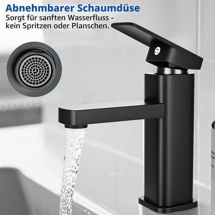 Wasserhahn Bad Waschtischarmatur Armatur Schwarz Waschtischmischer Warm und Kaltwasserhahn Einhebelm