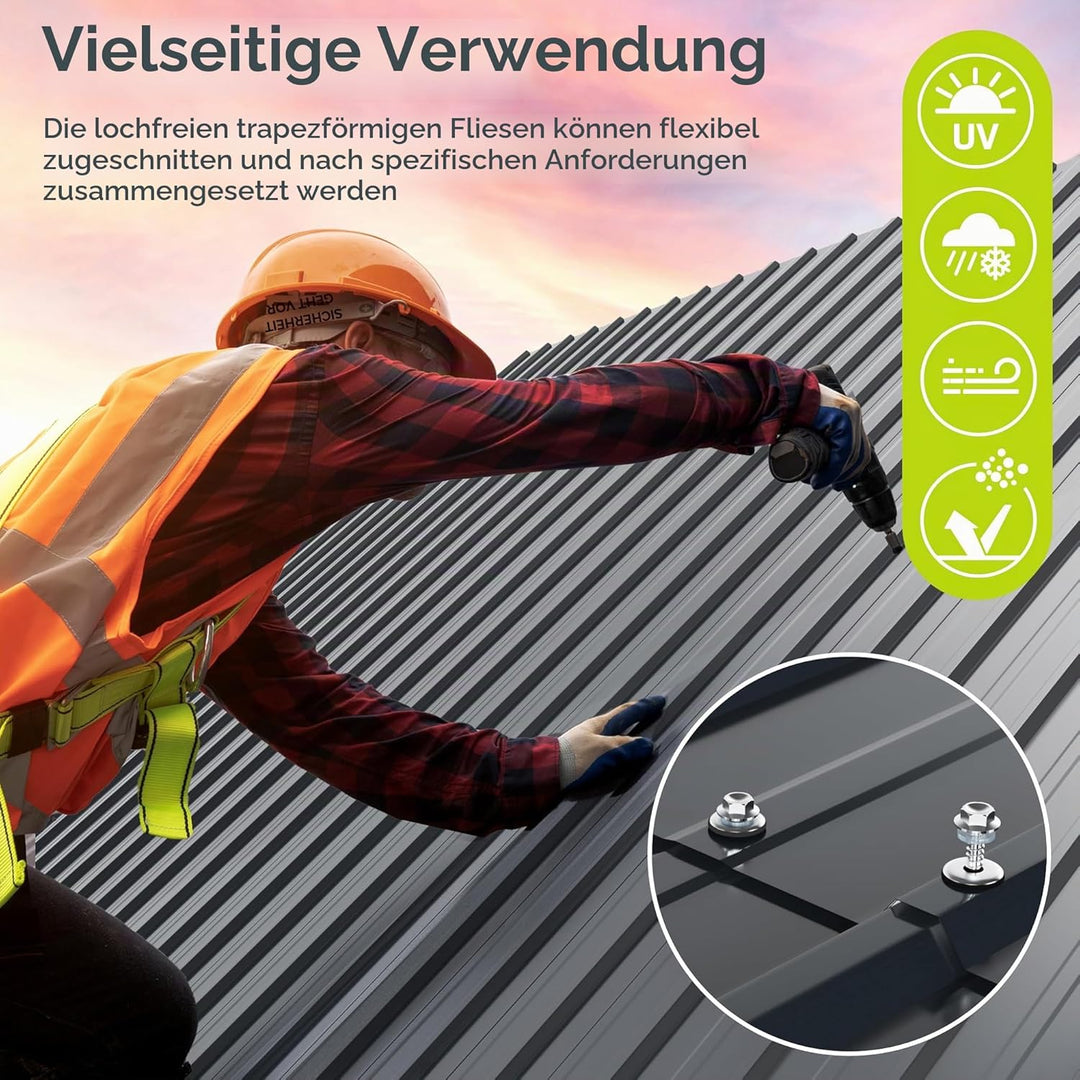 Mondeer 14x Trapezbleche, 105cm x 56cm = 8 m² Dachblech Metall, Dachplatten Verzinkter Stahl 0.25mm,