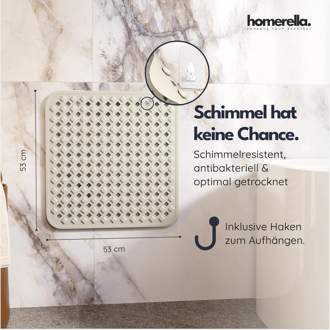 homerella© Duschmatte rutschfest 53x53cm, INKL. AUFHÄNGUNG, Antirutschmatte Dusche, schimmelresisten