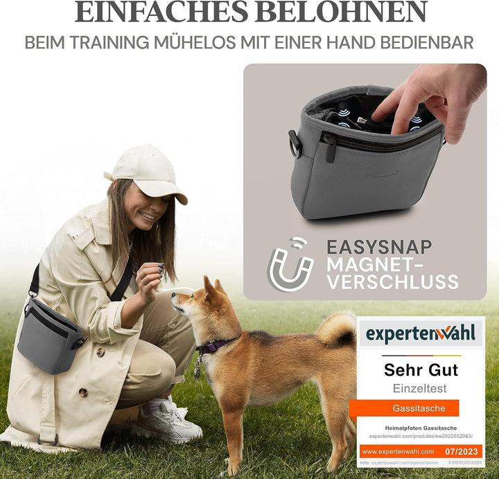 Heimatpfoten® Futterbeutel für Hunde aus Leder-Imitat - Gassi-Tasche mit Einhand Magnet-Verschluss H