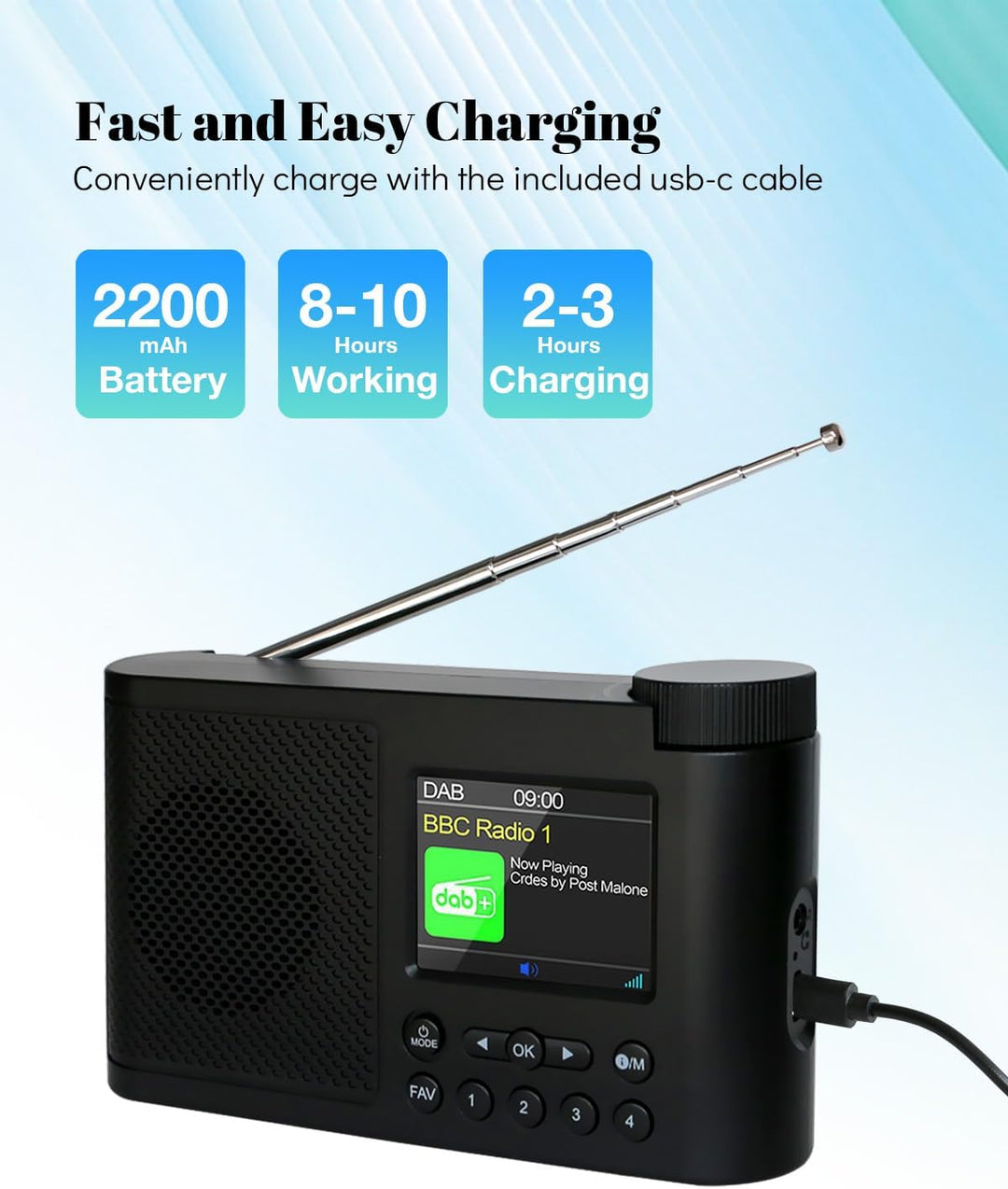 Tragbares DAB Radio Klein, DAB Plus Radio mit Bluetooth, Kofferradio Akku, Mini küchenradio Batterie