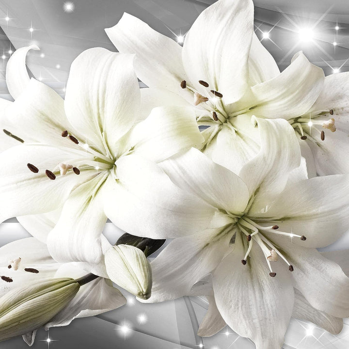 Runa Art Wandbilder Blumen Lilien 5 Teilig Bild auf Vlies Leinwand Deko Wohnzimmer Abstrakt Grau Sil