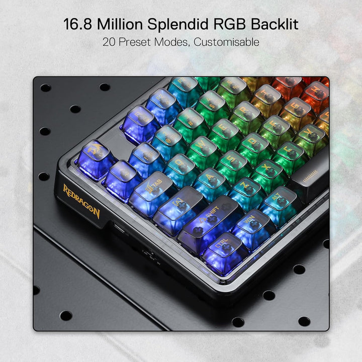 Redragon K649 PRO Gaming-Tastatur mit Dichtung, 3 Modi, 82 Tasten, volltransparente Hot-Swap-Mechani
