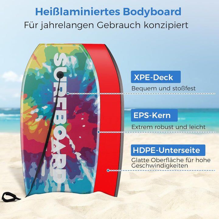 COSTWAY Bodyboard für Kinder, Surfbrett mit EPS-Kern, XPE-Deck, HDPE-Unterseite &amp; Handgelenkschlaufe