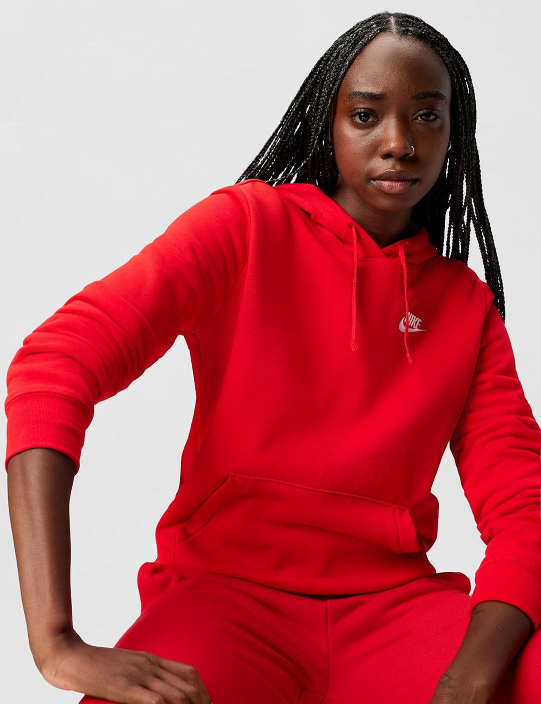 Nike Damen W NSW Club FLC Std Po HDY Hooded Long Sleeve TOP L University Red/White, L University Red