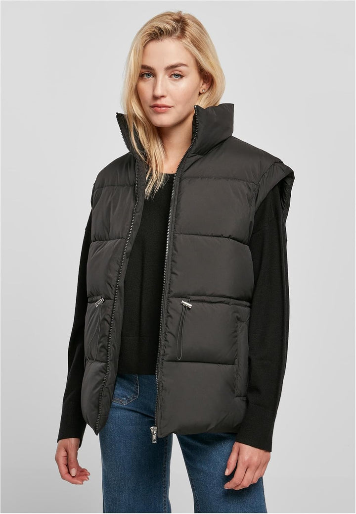 Urban Classics Damen Ladies Waisted Puffer Vest 4XL Schwarz, 4XL Schwarz