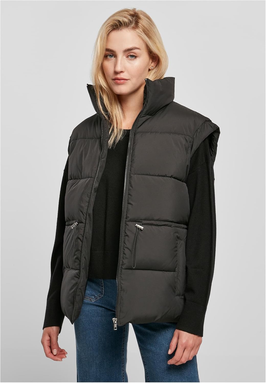Urban Classics Damen Ladies Waisted Puffer Vest, Schwarz