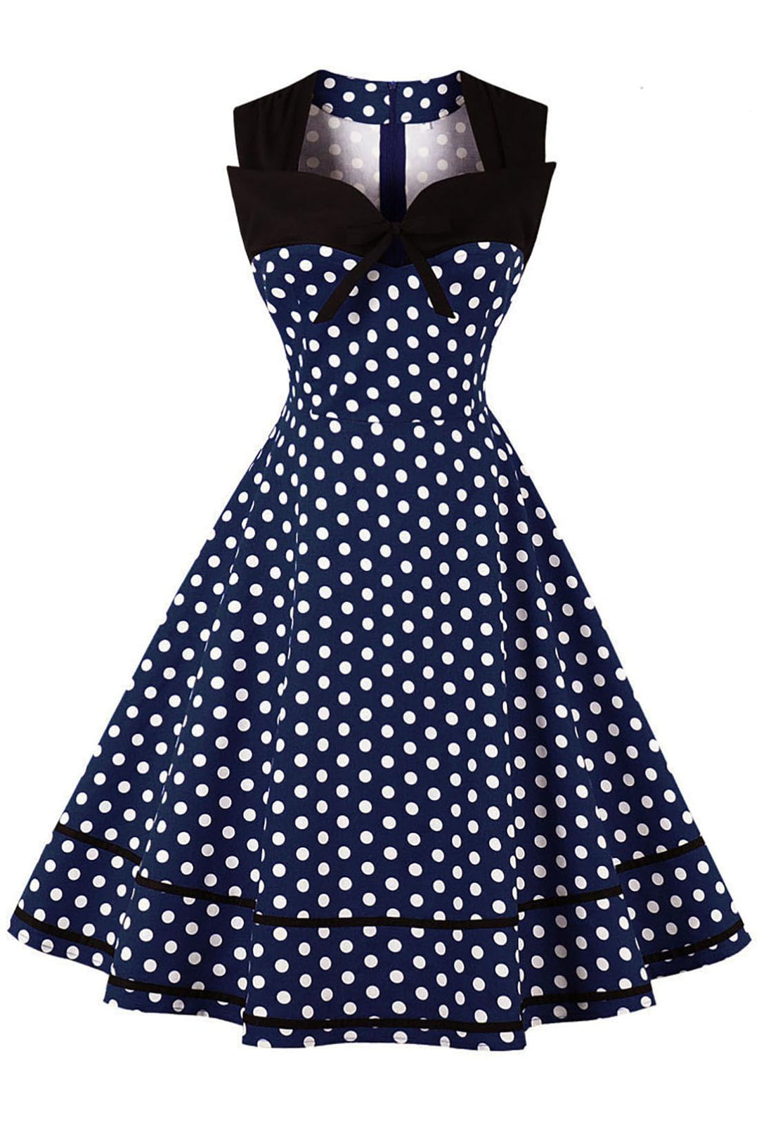 AXOE Damen 60er Jahre Polka Dot Vintage Rockabilly Kleid Abendkleider Navy M, Navy M