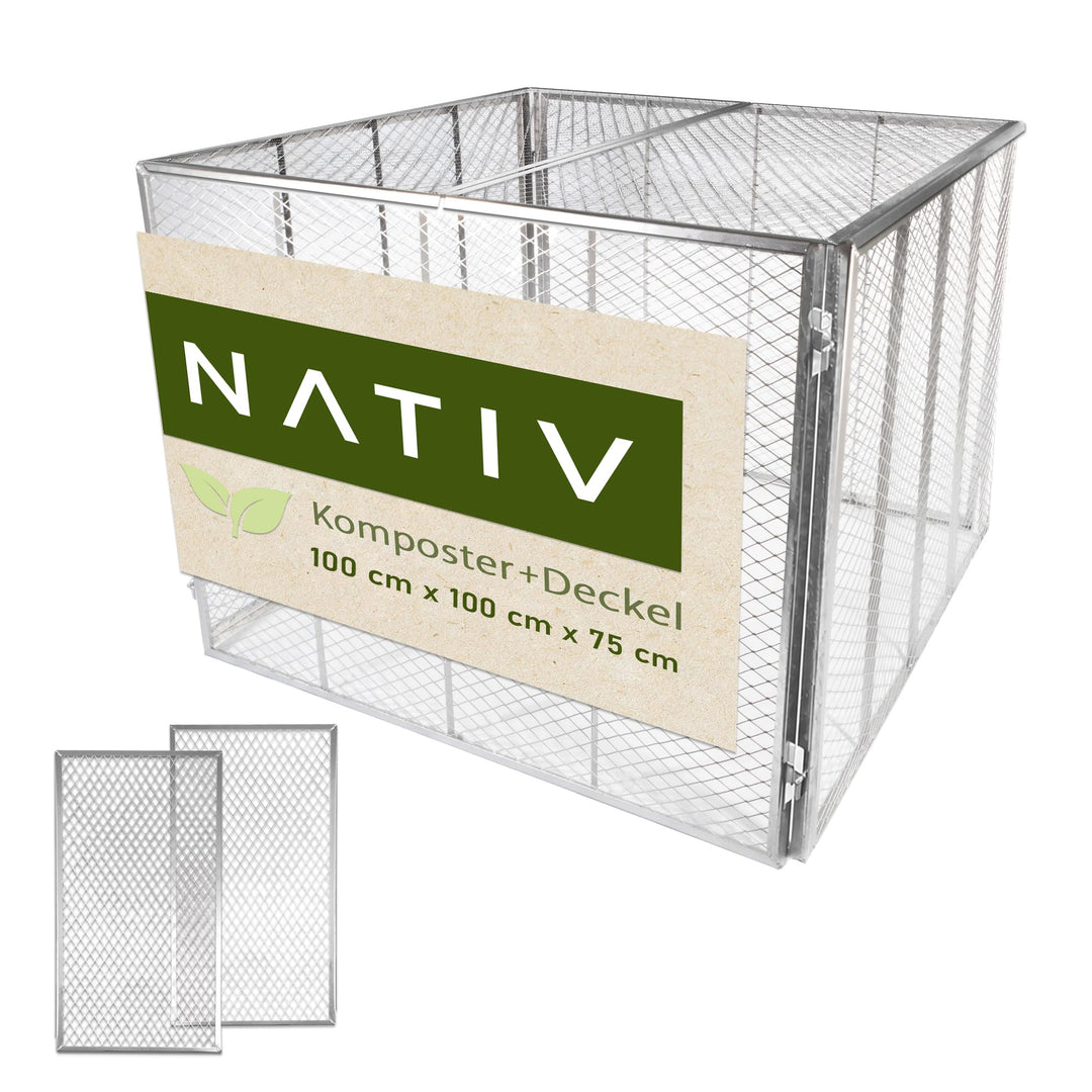 NATIV Garten Komposter 80x80x70 cm galvanisiert, Metallkomposter mit 448 Litern, Drahtkomposter für