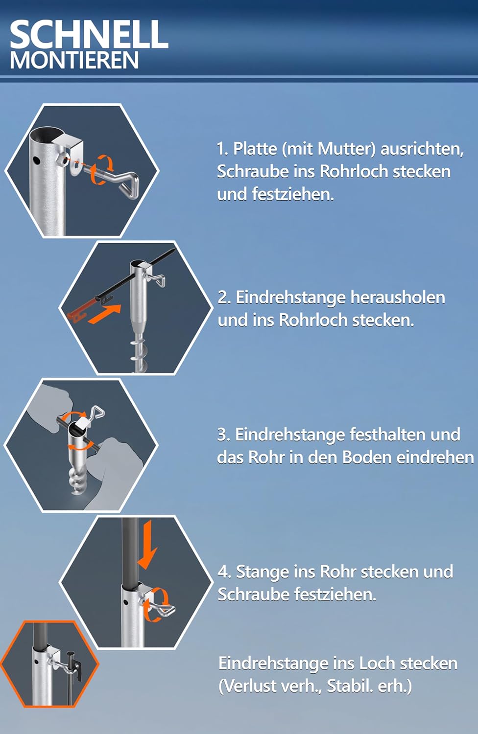 4smile Sonnenschirm Strand 3-IN-1-SET Ø 160 cm, Strandschirm Windfest Stabil mit Eindrehbodenhülse &