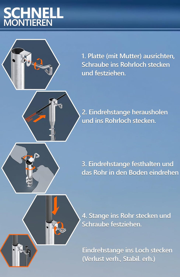 4smile Sonnenschirm Strand 3-IN-1-SET Ø 160 cm, Strandschirm Windfest Stabil mit Eindrehbodenhülse &