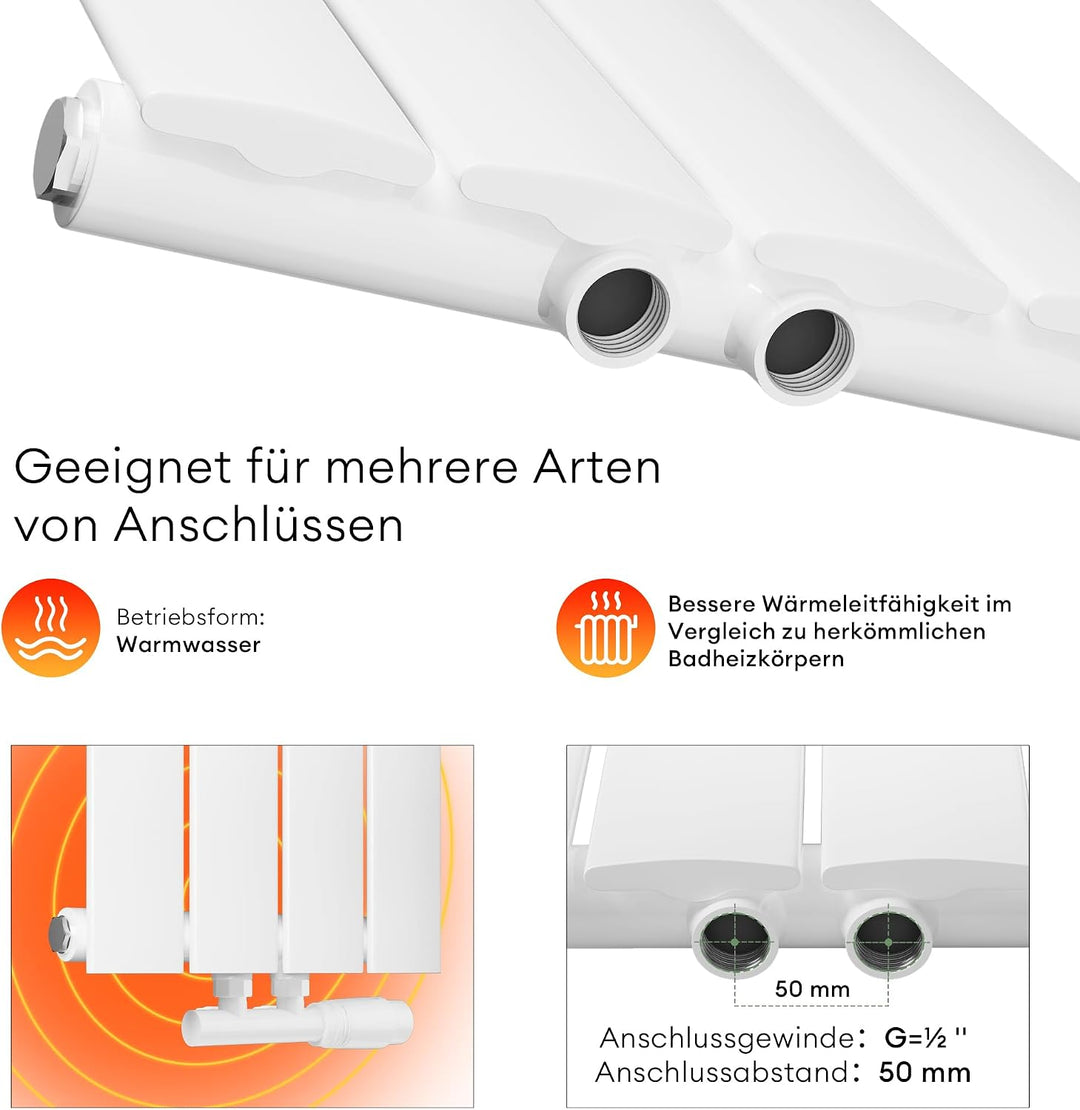 Mai &amp; Mai Badheizkörper flach 180x61cm Heizkörper in Weiss 180x61cm Weiss | Einlagig, 180x61cm Weiss