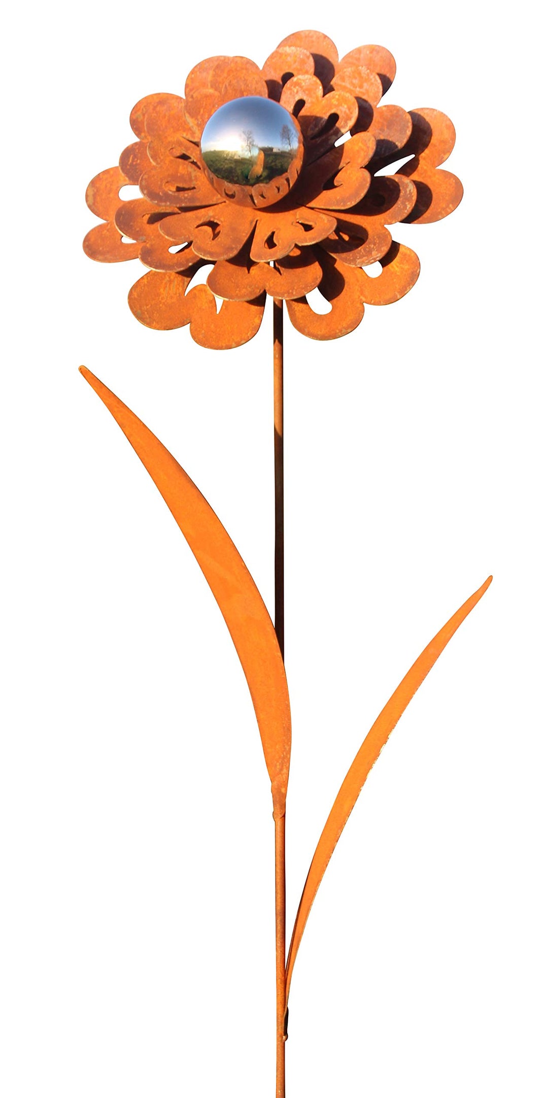 Bornhöft Gartenstecker Metall Rost Gartendeko rostige Dekoration Edelrost mit Edelstahlkugel(Blume S